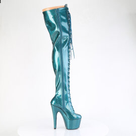 Pleaser ADORE-3020GP Botas de Plataforma sobre la Rodilla de Charol con Purpurina Verde Azul EU-35 / US-5