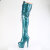 Pleaser ADORE-3020GP Botas de Plataforma sobre la Rodilla de Charol con Purpurina Verde Azul EU-35 / US-5