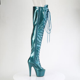 Pleaser ADORE-3021GP Botas de Plataforma sobre la Rodilla de Charol con Purpurina Verde Azul EU-35 / US-5