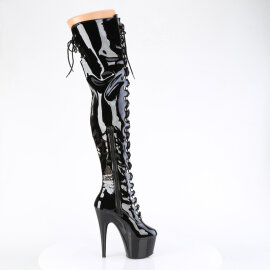 Pleaser ADORE-3022 Botas de Plataforma sobre la Rodilla de Charol Negro EU-40 / US-10