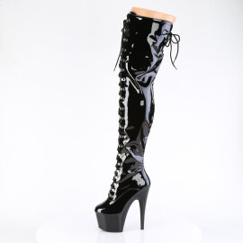 Pleaser ADORE-3022 Botas de Plataforma sobre la Rodilla de Charol Negro EU-42 / US-12