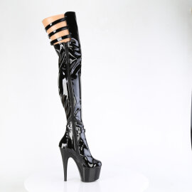 Pleaser ADORE-3055 Botas de Plataforma sobre la Rodilla de Charol Negro EU-37 / US-7