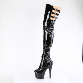 Pleaser ADORE-3055 Botas de Plataforma sobre la Rodilla de Charol Negro EU-41 / US-11