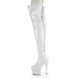 Pleaser ADORE-3063 Botas de Plataforma sobre la Rodilla de Charol Blanco EU-40 / US-10