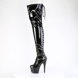 Pleaser ADORE-3850 Botas de Plataforma sobre la Rodilla de Charol Negro EU-44 / US-14