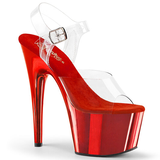 Pleaser ADORE-708 Sandalias de Plataforma Transparente Cromo Rojo EU-37 / US-7