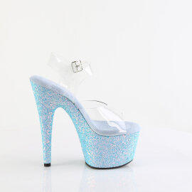 Pleaser ADORE-708LG Sandalias de Plataforma Transparentes con Purpurina Azul EU-37 / US-7