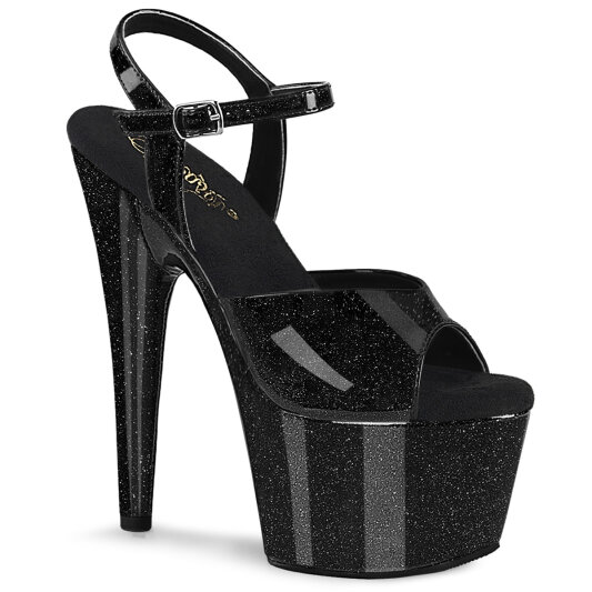 Pleaser ADORE-709GP Sandalias de Plataforma con Tacón Alto de Charol y Purpurina Negro EU-35 / US-5