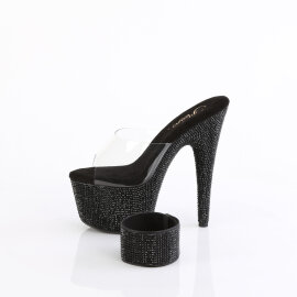 Pleaser BEJEWELED-712RS Zuecos con Plataforma Tono Claro pedrería Negro EU-36 / US-6