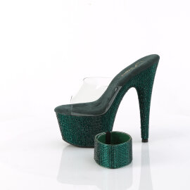 Pleaser BEJEWELED-712RS Zuecos con Plataforma pedrería transparente verde esmeralda EU-36 / US-6