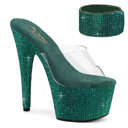 Pleaser BEJEWELED-712RS Zuecos con Plataforma Tono Claro pedrería Verde EU-35 / US-5