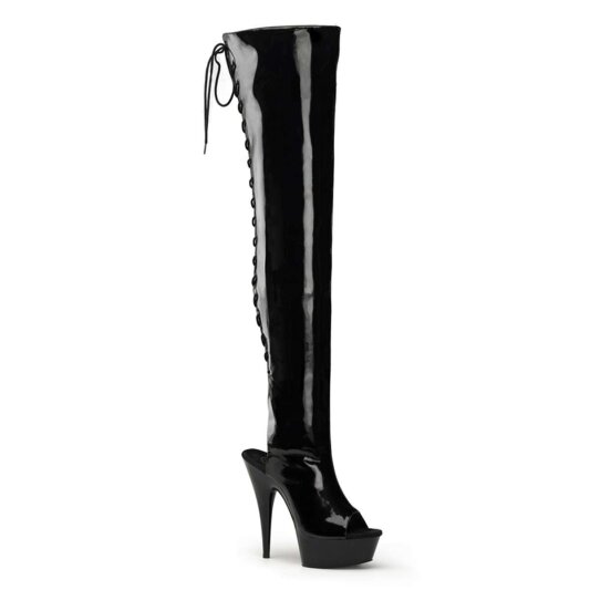 Pleaser Bota Alta DELIGHT-3017 Negro Elástico Charol EU-37 / US-7