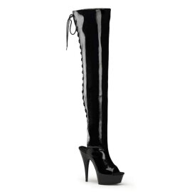 Pleaser Bota Alta DELIGHT-3017 Negro Elástico Charol EU-37 / US-7