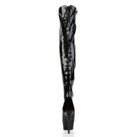 Pleaser Bota Alta DELIGHT-3017 Negro Elástico Charol EU-38 / US-8