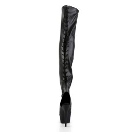 Pleaser Bota Alta DELIGHT-3017 Negro Elástico Cuero Sintético EU-37 / US-7