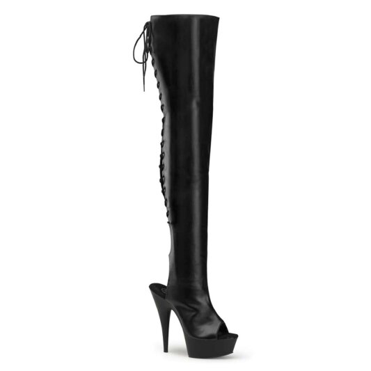 Pleaser Bota Alta DELIGHT-3017 Negro Elástico Cuero Sintético EU-38 / US-8