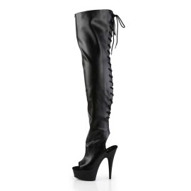 Pleaser Bota Alta DELIGHT-3017 Negro Elástico Cuero Sintético EU-38 / US-8