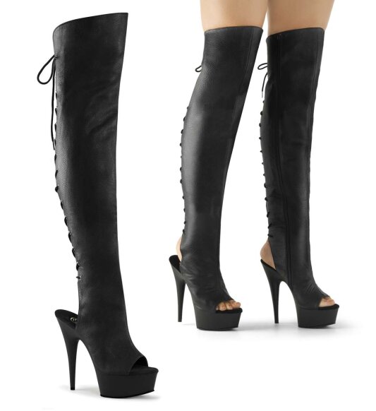Pleaser Bota Alta DELIGHT-3019 Negro Cuero Sintético EU-35 / US-5