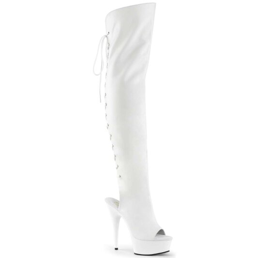 Pleaser Bota Alta DELIGHT-3019 Blanco Cuero Sintético EU-35 / US-5