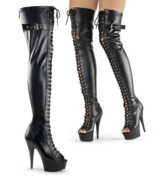Pleaser Bota Alta DELIGHT-3025 Negro Elástico Cuero Sintético EU-37 / US-7