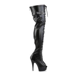 Pleaser Bota Alta DELIGHT-3025 Negro Elástico Cuero Sintético EU-37 / US-7