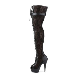 Pleaser Bota Alta DELIGHT-3025ML Cuero sintético-Malla-Encaje negro EU-35 / US-5