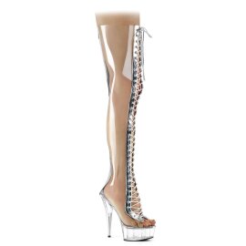 Pleaser Bota Alta DELIGHT-3026 Plata Transparente...
