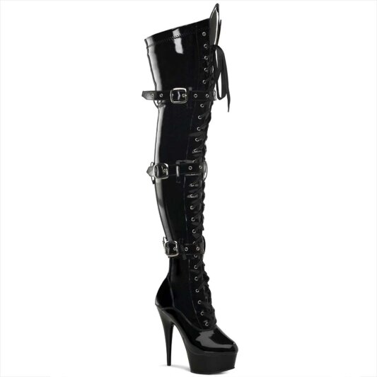 Pleaser Bota Alta DELIGHT-3028 Negro Elástico Charol EU-35 / US-5