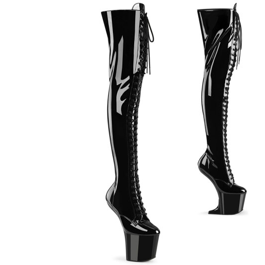 Pleaser CRAZE-3023 Botas por encima de la rodilla con Plataforma Charol Negro EU-40 / US-10