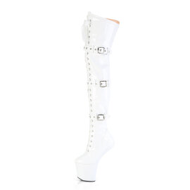 Pleaser CRAZE-3028 Botas por encima de la rodilla con Plataforma Charol Blanco EU-36 / US-6