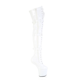 Pleaser CRAZE-3028 Botas por encima de la rodilla con Plataforma Charol Blanco EU-36 / US-6
