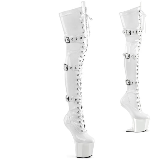 Pleaser CRAZE-3028 Botas por encima de la rodilla con Plataforma Charol Blanco EU-37 / US-7