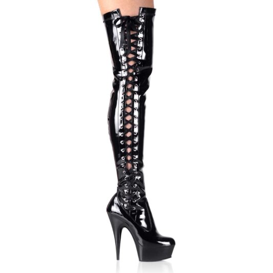 Pleaser Bota Alta DELIGHT-3050 Negro Elástico Charol EU-35 / US-5