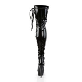 Pleaser Bota Alta DELIGHT-3050 Negro Elástico Charol EU-37 / US-7