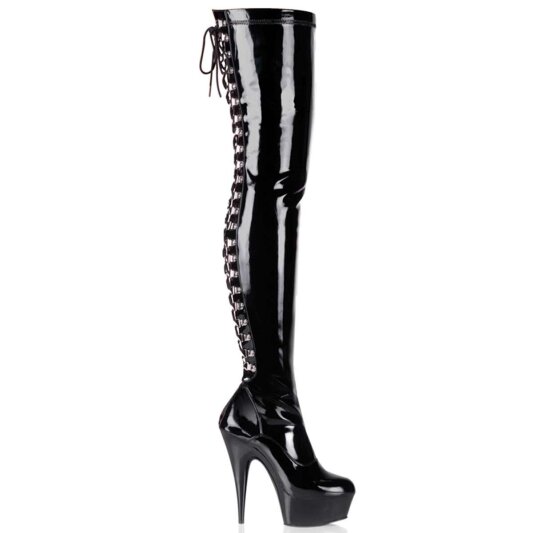 Pleaser Bota Alta DELIGHT-3063 Negro Elástico Charol EU-37 / US-7