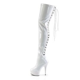Pleaser Bota Alta DELIGHT-3063 Blanco Elástico Charol EU-41 / US-11