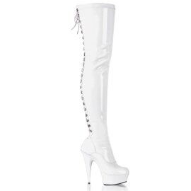 Pleaser Bota Alta DELIGHT-3063 Blanco Elástico...