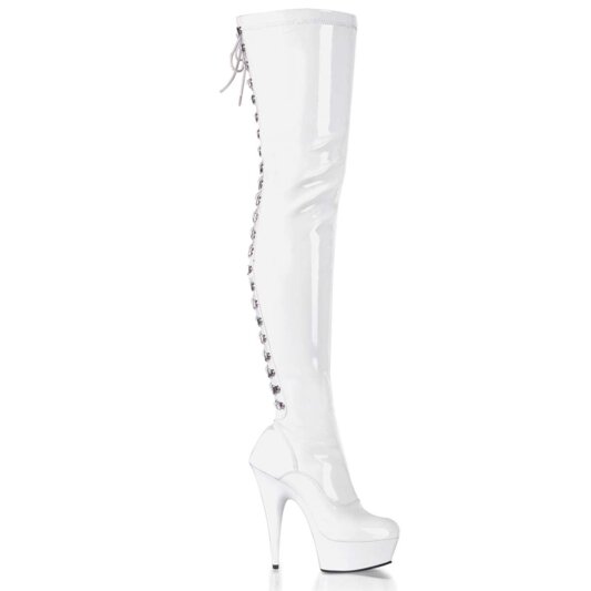 Pleaser Bota Alta DELIGHT-3063 Blanco Elástico Charol EU-35 / US-5