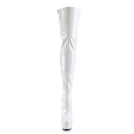 Pleaser Bota Alta DELIGHT-3063 Blanco Elástico...