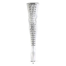 Pleaser Bota Alta DELIGHT-3063 Blanco Elástico Charol EU-35 / US-5