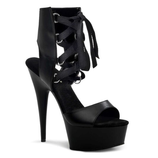 Pleaser Sandalia de Tacón DELIGHT-600-14 Negro Cuero Sintético EU-35 / US-5