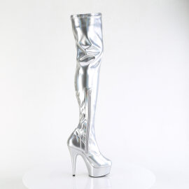 Pleaser DELIGHT-3000HWR Botas por encima de la rodilla con Plataforma Holograma de Piel Sintética plateada EU-35 / US-5