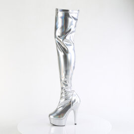 Pleaser DELIGHT-3000HWR Botas por encima de la rodilla con Plataforma Holograma de Piel Sintética plateada EU-38 / US-8
