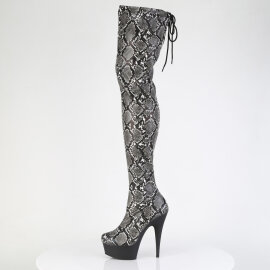 Pleaser DELIGHT-3008SP-BT Botas por encima de la rodilla con Plataforma Estampado de serpiente Gris EU-38 / US-8