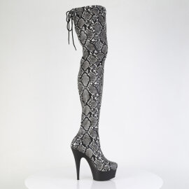 Pleaser DELIGHT-3008SP-BT Botas por encima de la rodilla con Plataforma Estampado de serpiente Gris EU-36 / US-6
