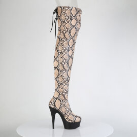 Pleaser DELIGHT-3008SP-BT Botas por encima de la rodilla con Plataforma Estampado de serpiente Marrón EU-39 / US-9