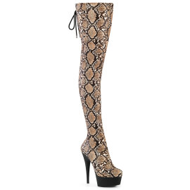 Pleaser DELIGHT-3008SP-BT Botas por encima de la rodilla con Plataforma Estampado de serpiente Marrón EU-35 / US-5