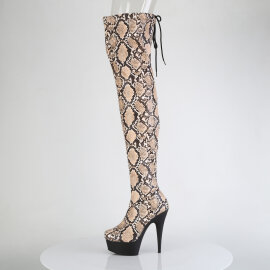 Pleaser DELIGHT-3008SP-BT Botas por encima de la rodilla con Plataforma Estampado de serpiente Marrón EU-35 / US-5