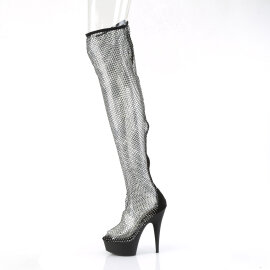 Pleaser DELIGHT-3009 Botas altas hasta la rodilla Piel Sintética pedrería malla Negro EU-35 / US-5
