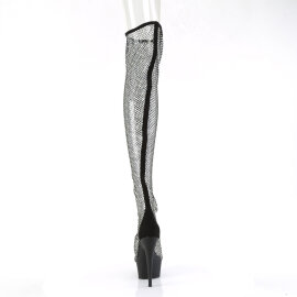 Pleaser DELIGHT-3009 Botas altas hasta la rodilla Piel Sintética pedrería malla Negro EU-35 / US-5
